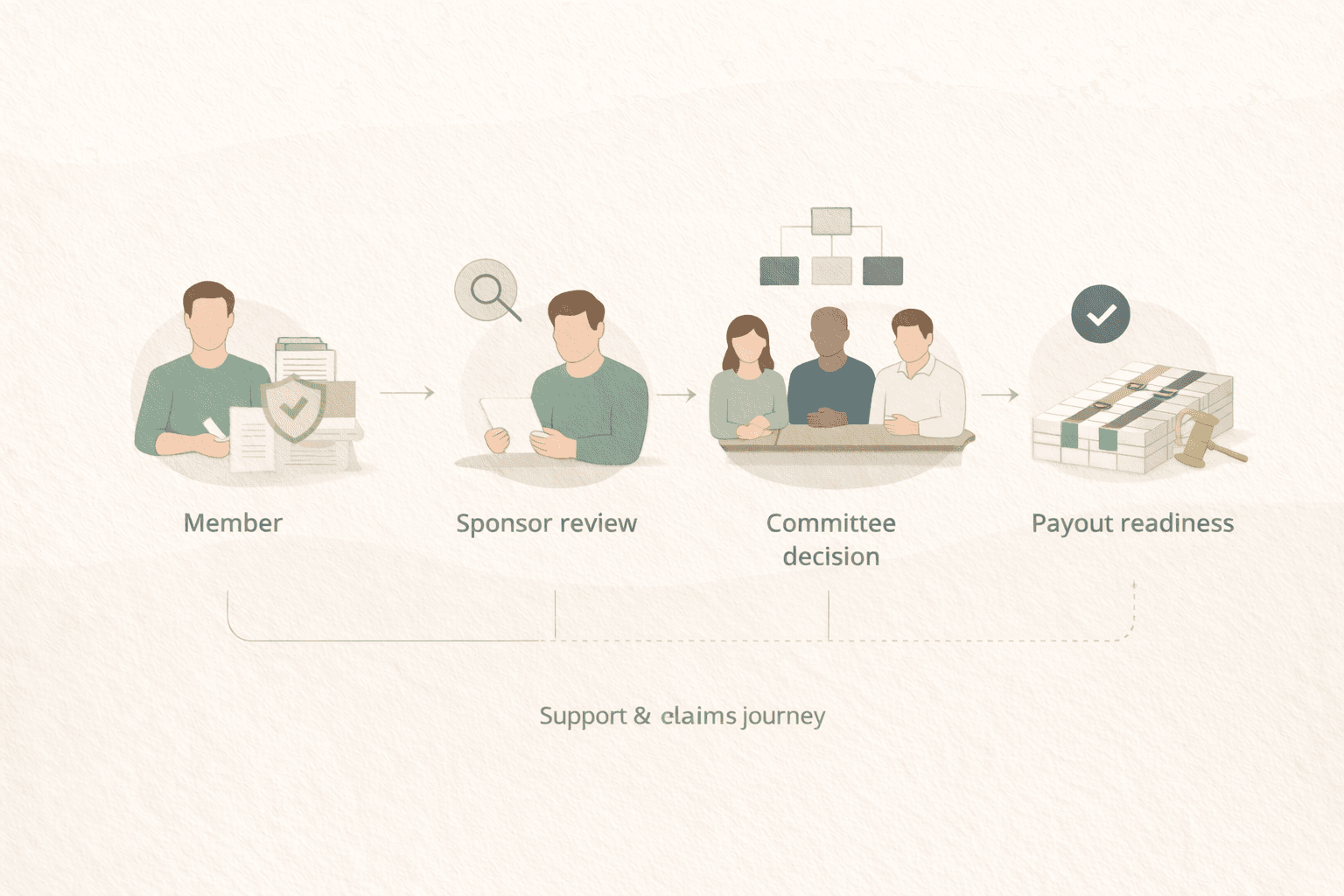 Illustration explaining claim and support flow in Helpmekaar.
